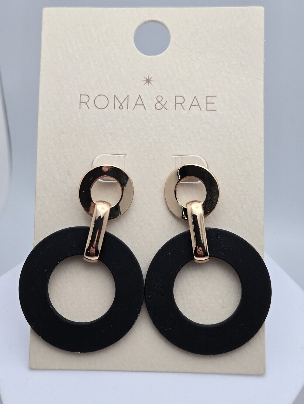 ✨2/$10✨ Roma & Rae Geometric Dual Hoop Drop Earrings Black Gold Tone 2.25" New